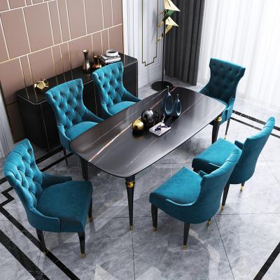 China Luxury Design + High End Modern Design Dining Room Furniture Gold Steel Frame 6 Chairs Dining Room Sets for sale