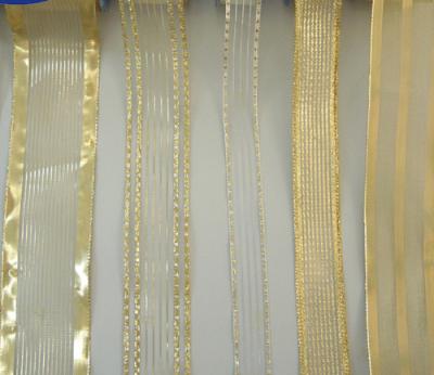 China Gold Glitter Double Face Organza Metallic Ribbon for sale