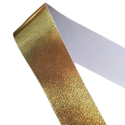 China Full Sustainable Decorative Wide Holographic Gold And Silver Metallic Ribbon for sale