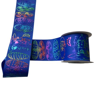 China New Holographic Pink Recyled Laser Foil Printed Grosgrain Ribbon, Printed Ribbon for sale