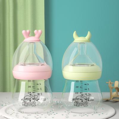 China Factory Price 120ml Baby Feeding Bottle Borosilicate Glass Food Grade Silicone Breastmilk Bottle BPA Free for sale