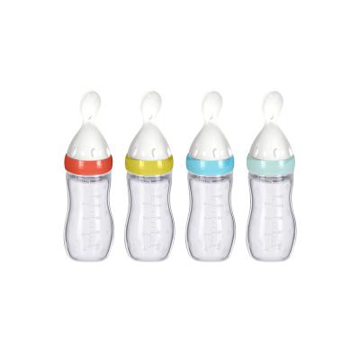 China BPA Free Travel Food Grade Soft Material Portable Baby Food Silicone Feeding Bottle for sale