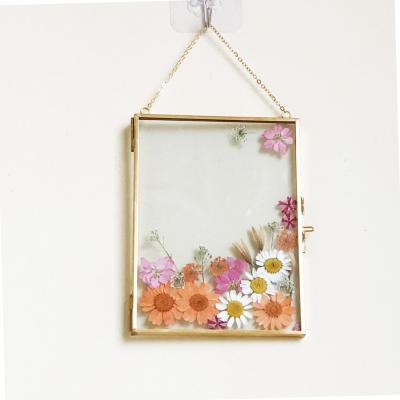 China Glass Personalized Botanical Art Glass Dry Wall Decor Pressed Flower Bronze Frame for sale