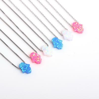 China Sterling Silver Created Fire Opal Romantic Hamsa Hand Necklace Adjustable Cable Box Chain Women Pendant Necklaces for sale