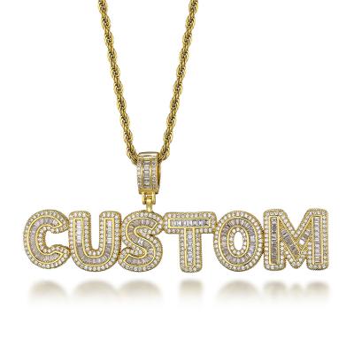 China Hiphop Silver Gold Necklace Vendor Custom Wand And Round Cut Crystal Initial Pendant Necklace Customized Jewelry for sale