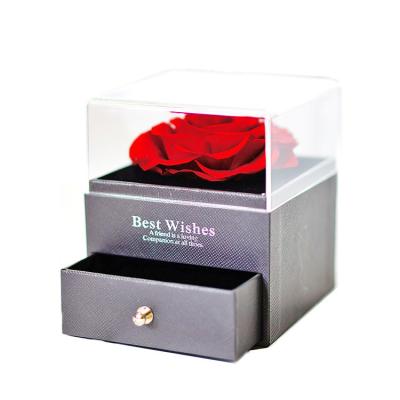 China RIA-0001 Natural Touch Modern Novel Design Preserved Rose In A Box Eternal Roses In Acrylic Box for sale