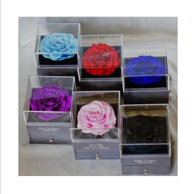 China RIA-0003 Natural Long Lasting Touch Roses In A Box Preserved Rose In Acrylic Gift Box for sale