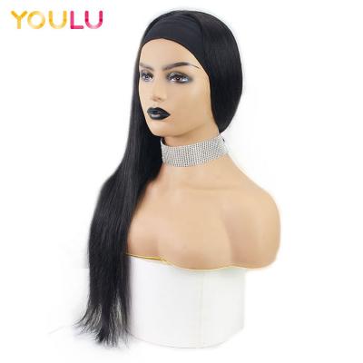 China Glueless Remy Human Hair Color Top Wigs Hair Band Wigs Brazilian Medium Light Straight Proportion Wigs For Black Women for sale