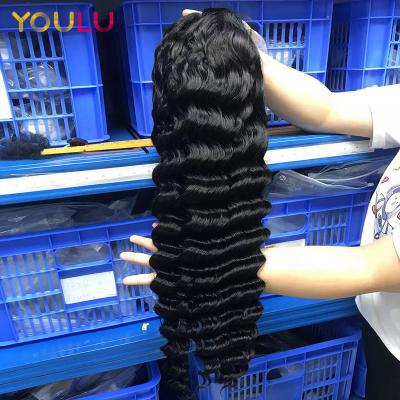 China Body Wave Factory Price Natural Black Pre-Plucked 100 Loose Hair Deep Wave Lace Frontal Wigs for sale