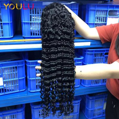 China Body Wave 150 180 Density 13X6 Brazilian Curly Full Lace Deep Wave Front 360 40 Inch Lace Frontal Wig for sale