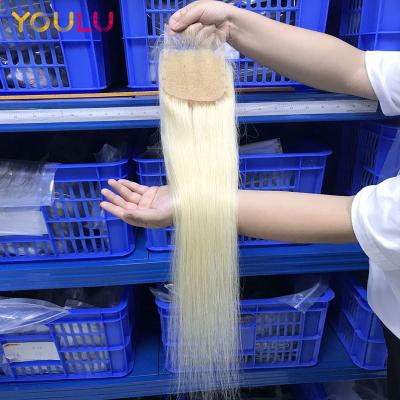 China 100% Human Virgin Remy Hair Body Wave Straight Human Hair Blonde Free Part 613 4x4 Lace Closure Transparent 613 4x4 Lace Closure for sale