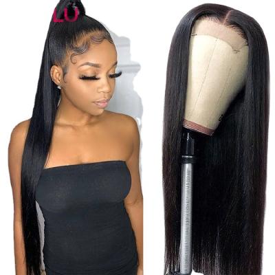 China Straight Wigs Baby Hair Remy Hair Closure Wig Pre Plucked Straight Closure Wig 4x4 Closure Wig Wholesale Price for sale