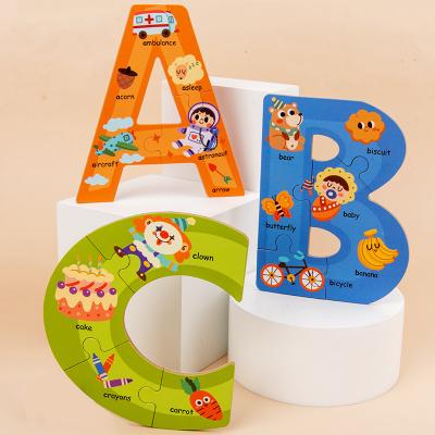 China Preschool Educational Toys Kids Alphabet Number Learning Puzzles Toy Wooden Jigsaw Puzzles Educational Cartoon for sale