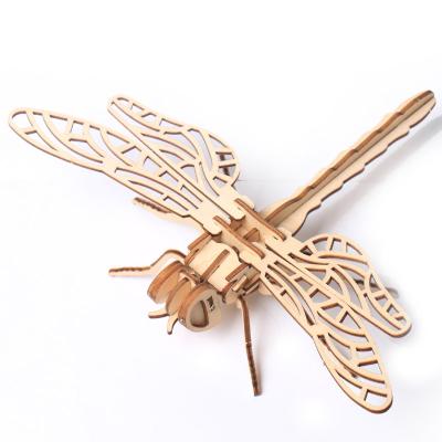 China Dragonfly Educational Wooden Wooden Puzzles 3D Craft Toys Handmade 3D Puzzle Wood For Children for sale