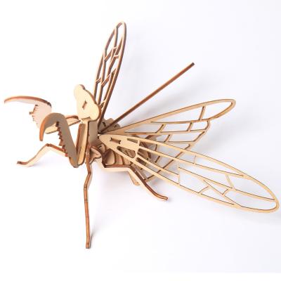 China Educational Wooden Toys 2022 New Jigsaw Wooden Color Log Adult 3D Puzzles Toy Wooden Puzzle DIY Mantis Assembly for sale