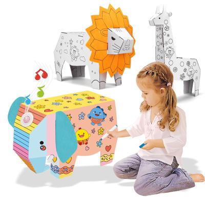 China Early Educational 3D Lion Elephant Giraffe Kids Educational Animal Painting Toys DIY Doodle Game Room Paper Toy for sale