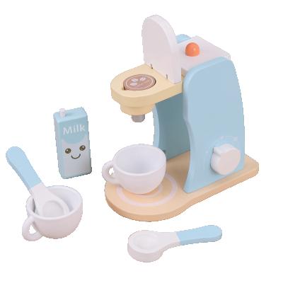 China DIY Kids Early Education Baby Educational Toys Simulation Kitchen Wooden House Coffee Machine Toy Children Pretend Cook Play Toy for sale