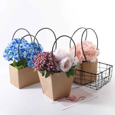 China Recyclable Waterproof Flower Boxes For Bouquets Rose Flower Gift Paper Bag Kraft Paper Bag For Flower With Handle Succulent Plants Grow Bag for sale