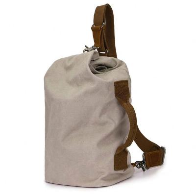 China Folding Beige White Lightweight Mens Cross - Body Chest Sling Canvas Leather Bag for sale