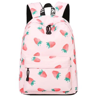 China Waterproof Hot Pink Strawberry Printing Cute Backpack Women, Durable Water Resistant Custom Women's Backpack With Logo for sale