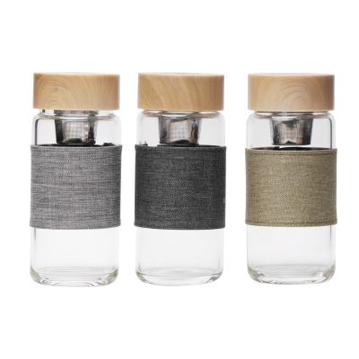 China WITH LID Portable Glass Water Bottles With Tea Infuser Drinking Bottle Anti-scald Outer Sleeve Tea Bottle for sale