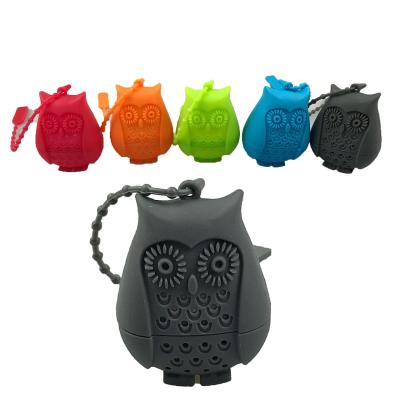 China Hot Selling Coffee Tea Viable Tool Cute Tea Bags Loose Leaf Infuser Filter Silicone Owl Tea Strainer for sale