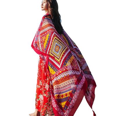 China Bohemian Women Beach Scarves Sunscreen Beach Scarves Ethnic Polyester Towel Polyester Scarf Shawl Canvas Wearable Covering Towels 180*100cm for sale