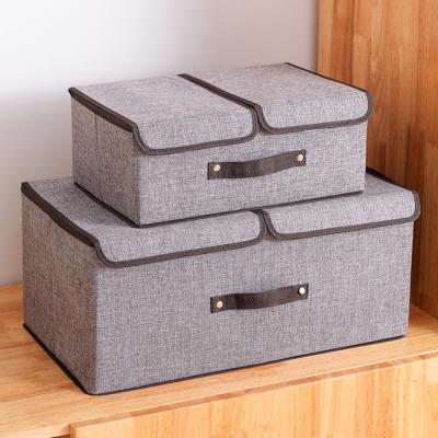 China Home Sustainable Household Closet Organizers Storage Bags Divided 2 Compartments Clothes Canvas Storage Box for sale