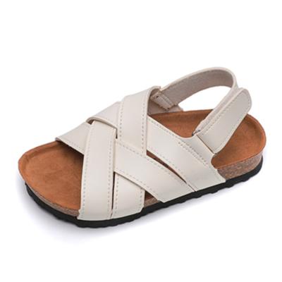 China Cork Slippers Summer Leather Sliders Kids Boys Girls Flat Slippers Kids Sandals Wholesalers for sale