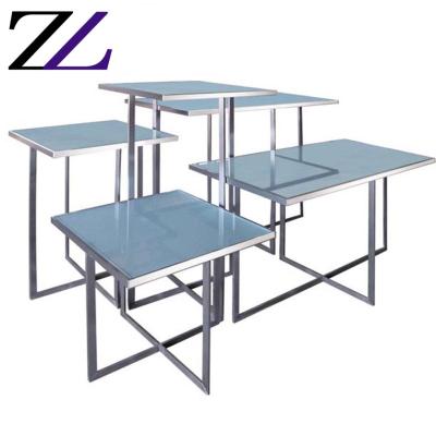 China (Size)Guangzhou Furniture Market Square Decorations Banquet Adjustable Unique Tempered Glass Dining Tables For Event Weddings for sale