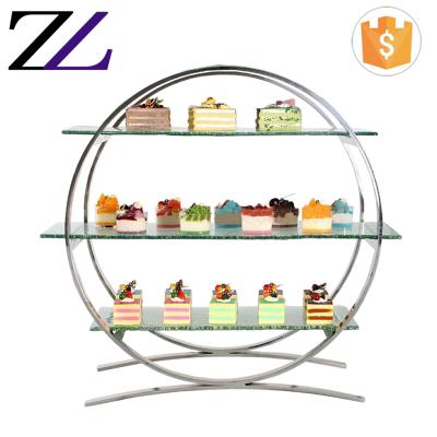 China Customized LOGO and Modern Ceramic 3 Tiers Stainless Steel Buffet Stand Afternoon Tea Rack Food Display for Wedding Cake Dessert Buffet Display Stand for sale