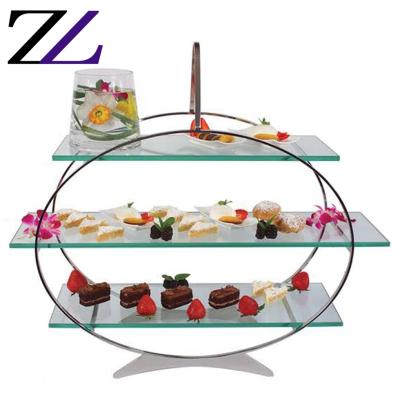 China Stocked Hotel Classic Wedding Cake Decorating Tools Metal 3 Tier Afternoon Tea Buffet Dessert Cupcake Display Stand Glass Set for sale