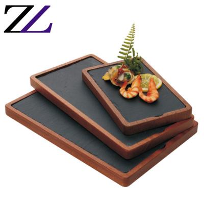 China Set Tray Serving Cafeteria Countertop Food Display Catering Decor Disposable Cake Decor Decorative Kitchen Nut Snacks Acacia Wood Dish for sale