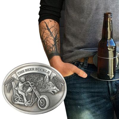 China Texas Cowboy Belt Button Bull Head Beer Holder Buckle Metal Belt Buckle Beer Holder Buckle for sale