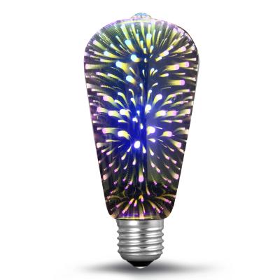 China Hot Sale Decorative Vintage 3D LED Light Bulb E26 E27 85-245V A60 ST64 G125 4W LED 3D Fireworks Light Bulb For Decoration for sale