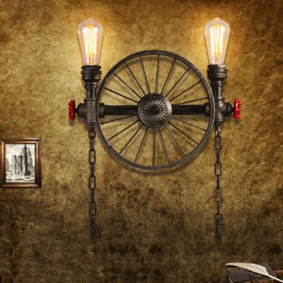 China Hot Sales Unique Art Vintage Two Style 4 Socket Gold Color Water Pipe Industrial Wall Lamps For Cafe for sale