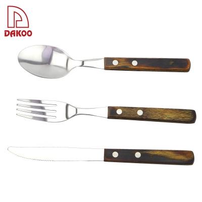 China Disposable BBQ PAKKA Handle BBQ Steak 3Pcs Wooden Knives Fork And Spoon for sale