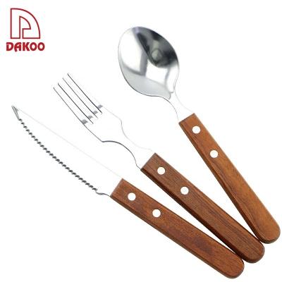 China Disposable BBQ Rose Wood Handle GRILL 3Pcs Steak Knives Fork And Spoon for sale