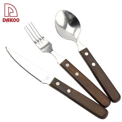 China Disposable BBQ Walnut Wood Handle GRILL 3Pcs Steak Knives Fork And Spoon for sale