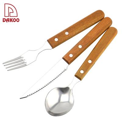 China Disposable Weedtree Painted Handle BBQ Steak 3Pcs Knives Fork And Spoon for sale