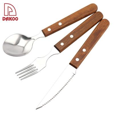 China Disposable BBQ Rose Wood Handle GRILL 3Pcs Steak Knives Fork And Spoon for sale