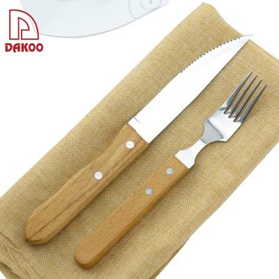 China Disposable Wholesale Beech Wood Handle Steak BBQ Steak Knife Fork for sale