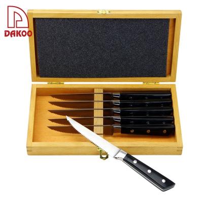 China Disposable BBQ Rubber Wheel Polishing Stainless Steel 6Pcs Steak Knife Sets With Forged Pakka Wood Handle for sale