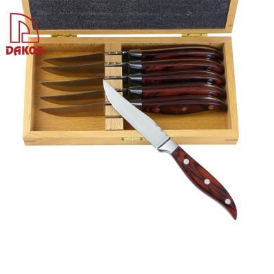 China Disposable BBQ 4.5 Inch 6Pcs Stainless Steel Steak Knife Sets With Forged Pakka Wood Handle for sale