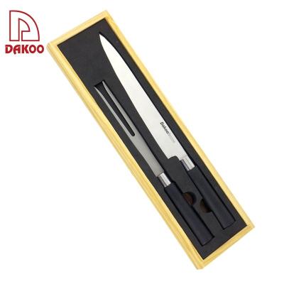 China Disposable Steel Barbecue Tools Ring PP Handle Knife And Fork Set 2Pcs Cutlery Set With Wooden Case for sale