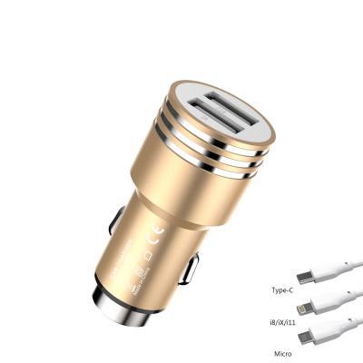 China Fast Charging Speed ​​PZX C906 Output Dual USB 3.4A Smart Mini Metal Bullet Car Charger Factory Direct Sales for sale