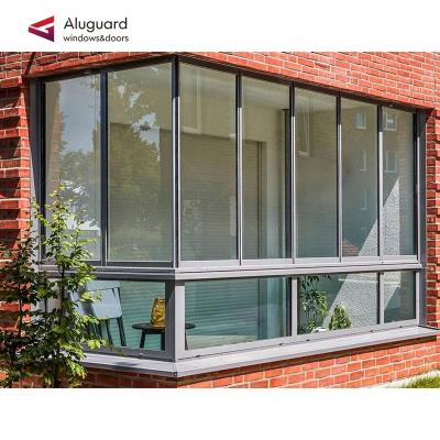 China Folding Screen Security Balcony Hurricane Shatterproof Window Bronze Color Sliding Aluminum Window Double Tempered Corner Stained Glass for sale