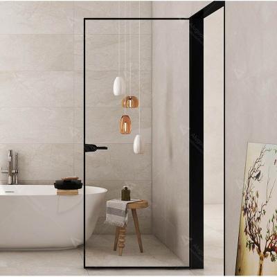 China Waterproof Modern Slim Aluminum Glass Flush Door Frame Design Swing Door Double Flush Door Frosted Glass Toilet Door for sale