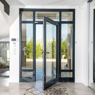 China Windproof Aluminum High Glass Front Entry Insulation Modern Residential Steel Entry Door With Glass for sale