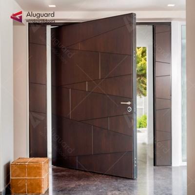 China Exterior Aluminum Steel Stone Stone Glass Front Door Windproof Villa Home Storm Main Entrance Panel Pivot Door for sale